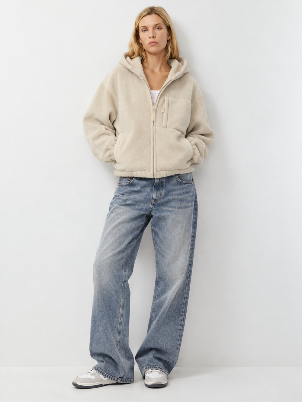 TNA | Aritzia | Polar Fleece Full Zip Hoodie | Bone | 2 (M)